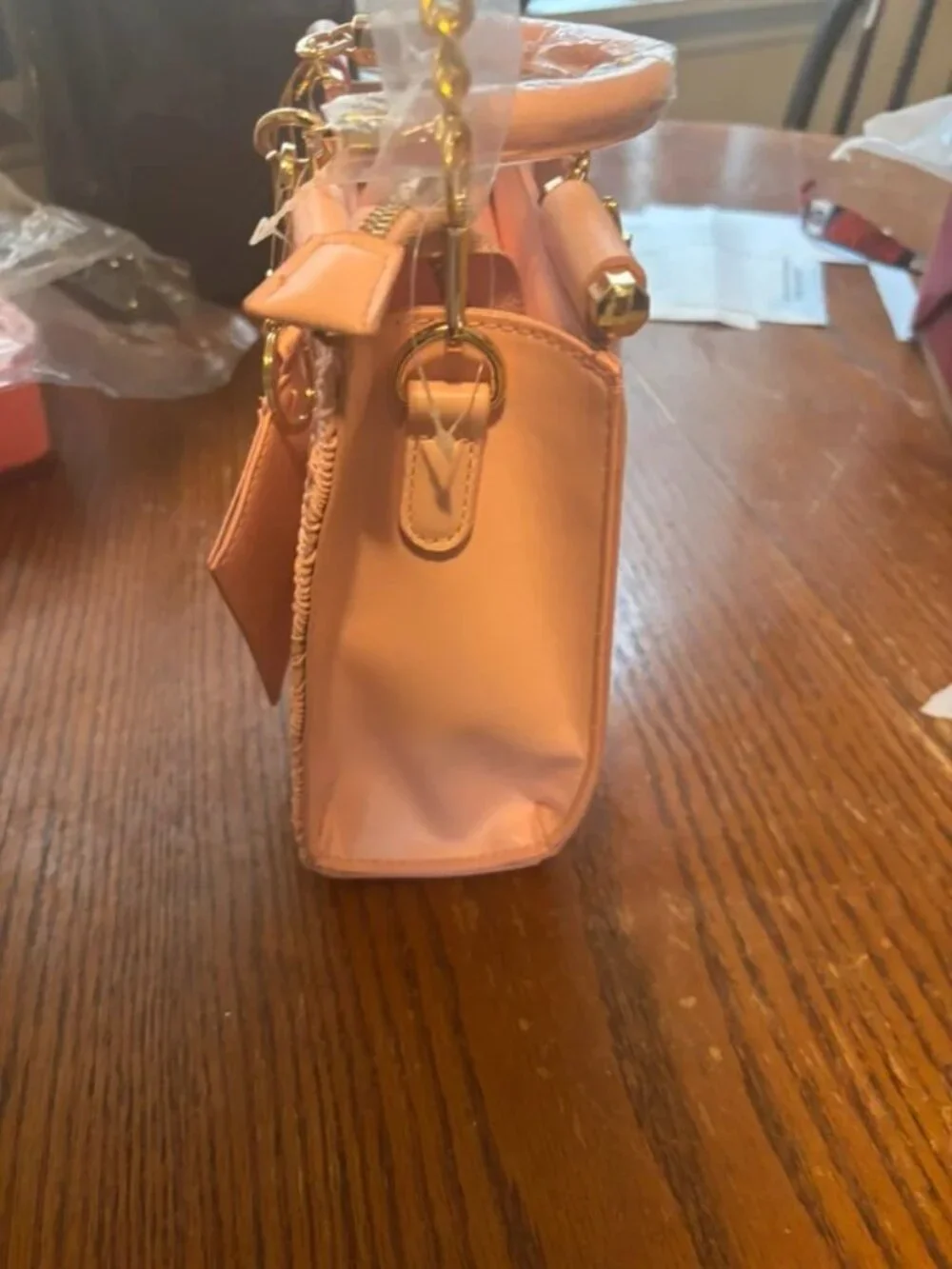 bebe Pink Quilted Textured Top-Handle Crossbody Bag with Gold Hardware